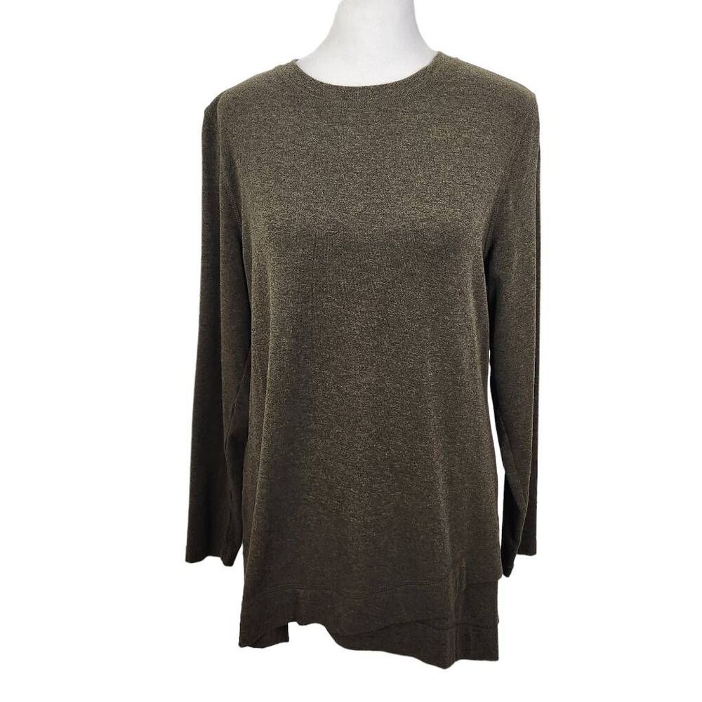 Isaac Mizrahi Dark Green Long Sleeve Tunic Size Small Brown Green Top